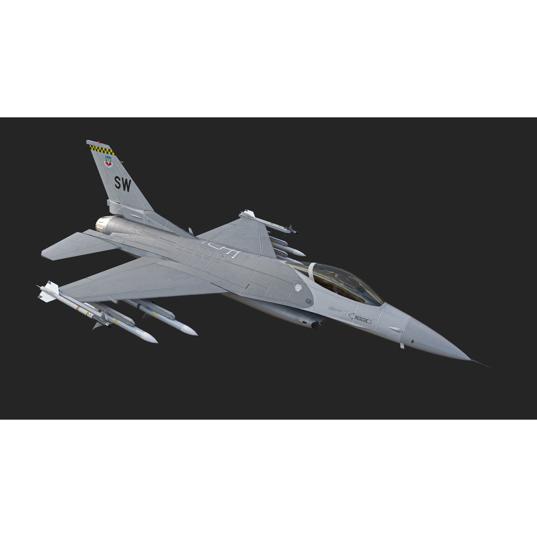 General Dynamics F-16 Fighting Falcon 3D Model – Low Poly Game Asset, FBX - View 10