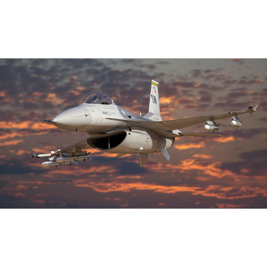 General Dynamics F-16 Fighting Falcon 3D Model – Low Poly Game Asset, FBX - View 11