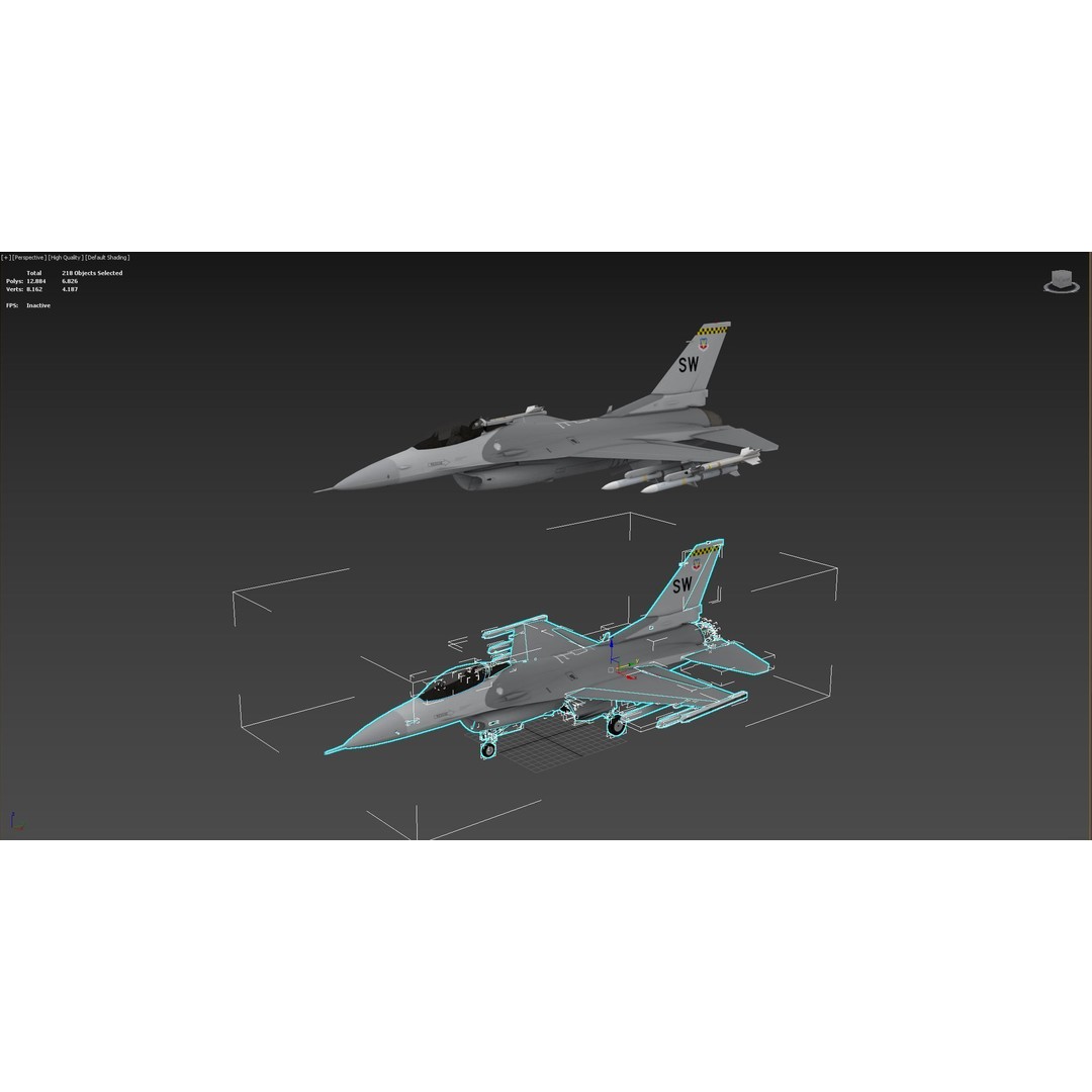General Dynamics F-16 Fighting Falcon 3D Model – Low Poly Game Asset, FBX - View 13