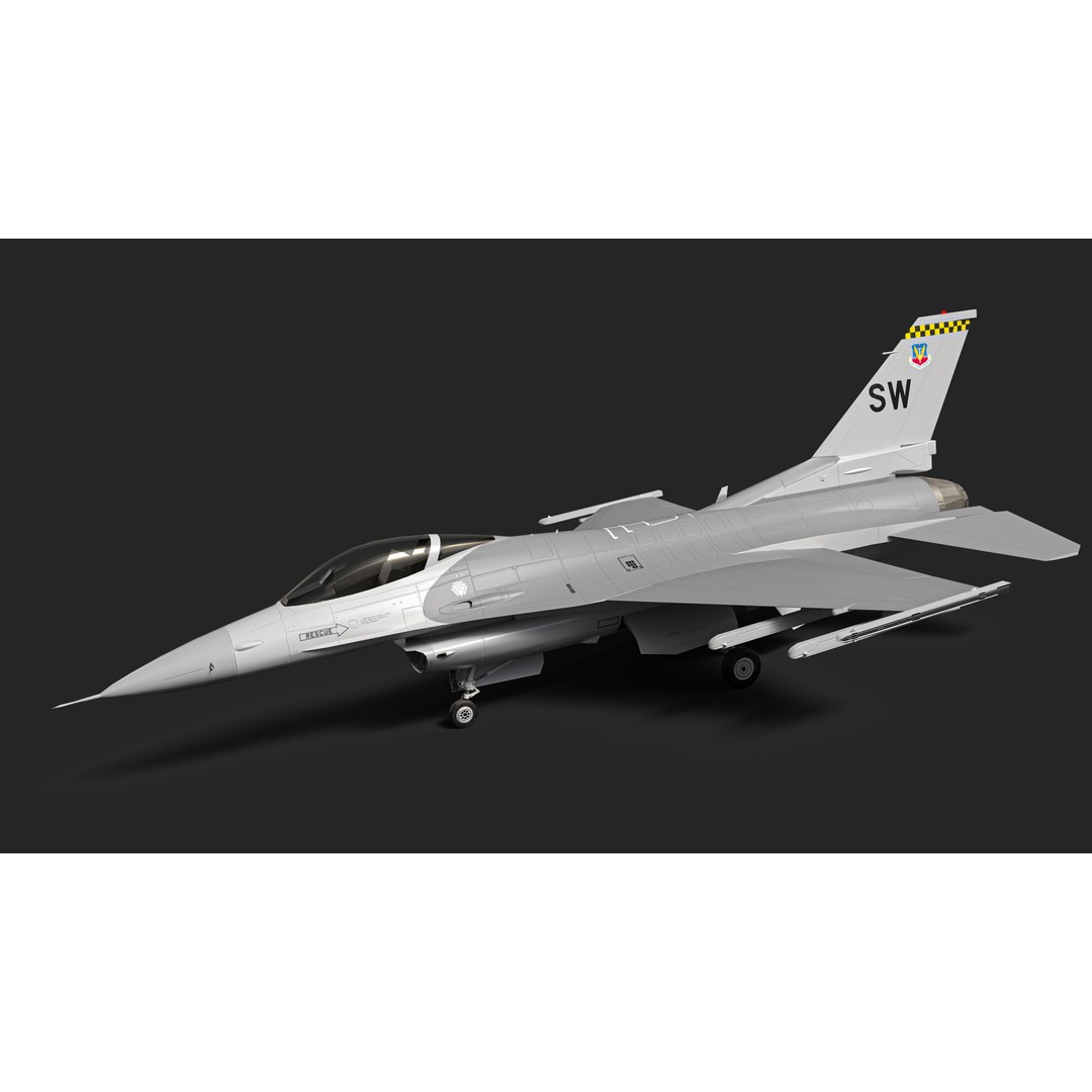 General Dynamics F-16 Fighting Falcon 3D Model – Low Poly Game Asset, FBX - View 3