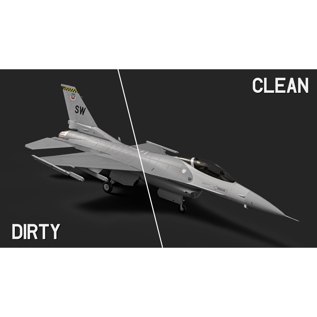 General Dynamics F-16 Fighting Falcon 3D Model – Low Poly Game Asset, FBX - View 4