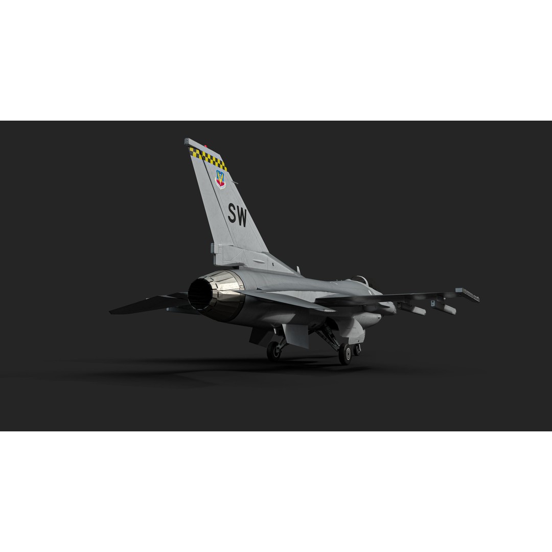 General Dynamics F-16 Fighting Falcon 3D Model – Low Poly Game Asset, FBX - View 6