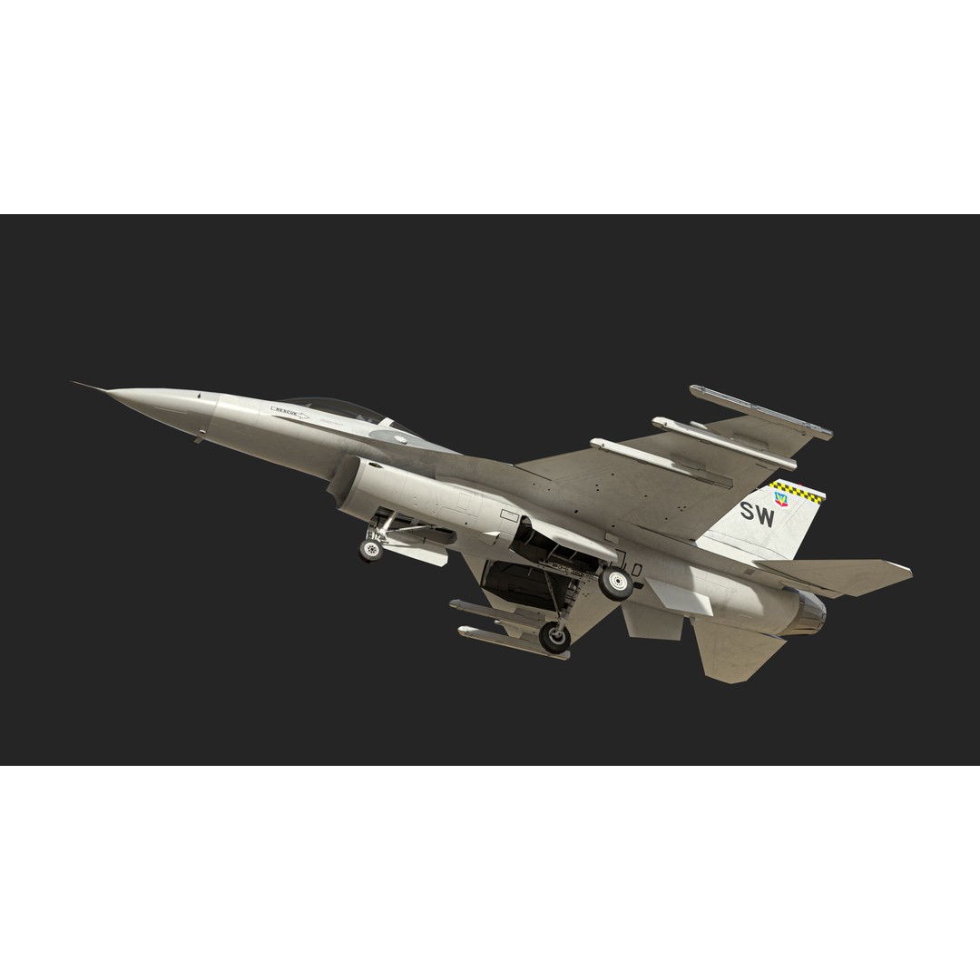 General Dynamics F-16 Fighting Falcon 3D Model – Low Poly Game Asset, FBX - View 7