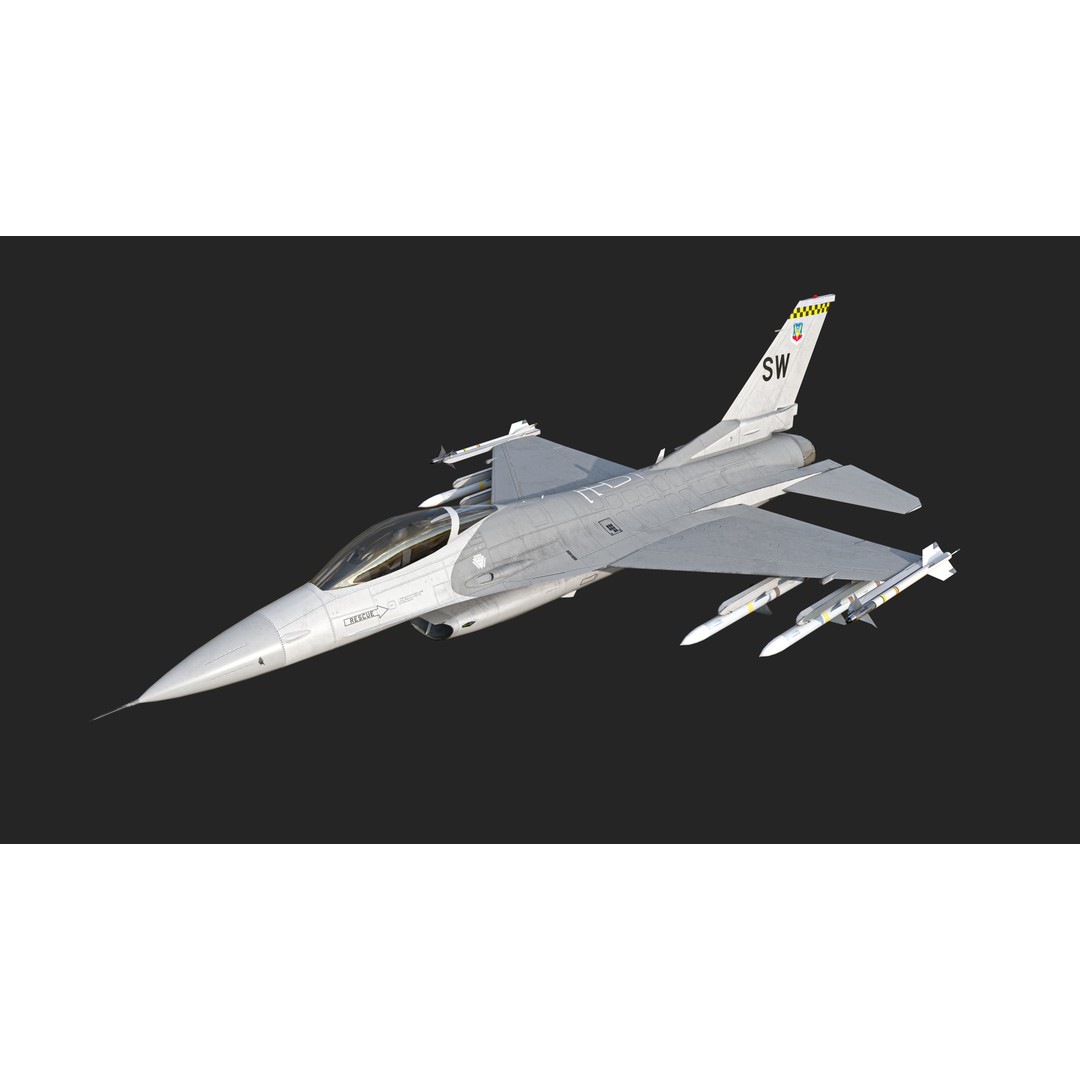 General Dynamics F-16 Fighting Falcon 3D Model – Low Poly Game Asset, FBX - View 9