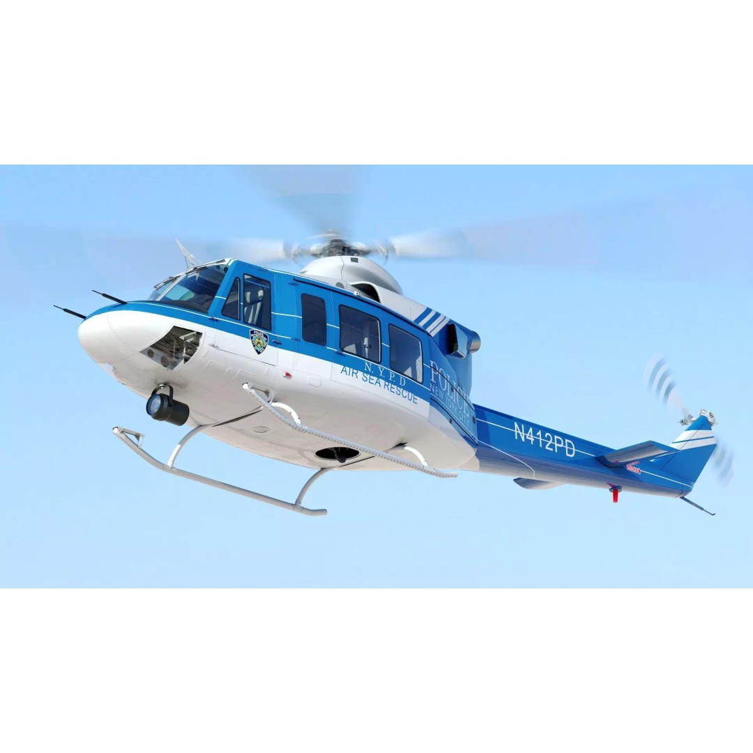 Bell-412 Helicopter 3D Model – Low Poly NYPD Aircraft, FBX - View 2