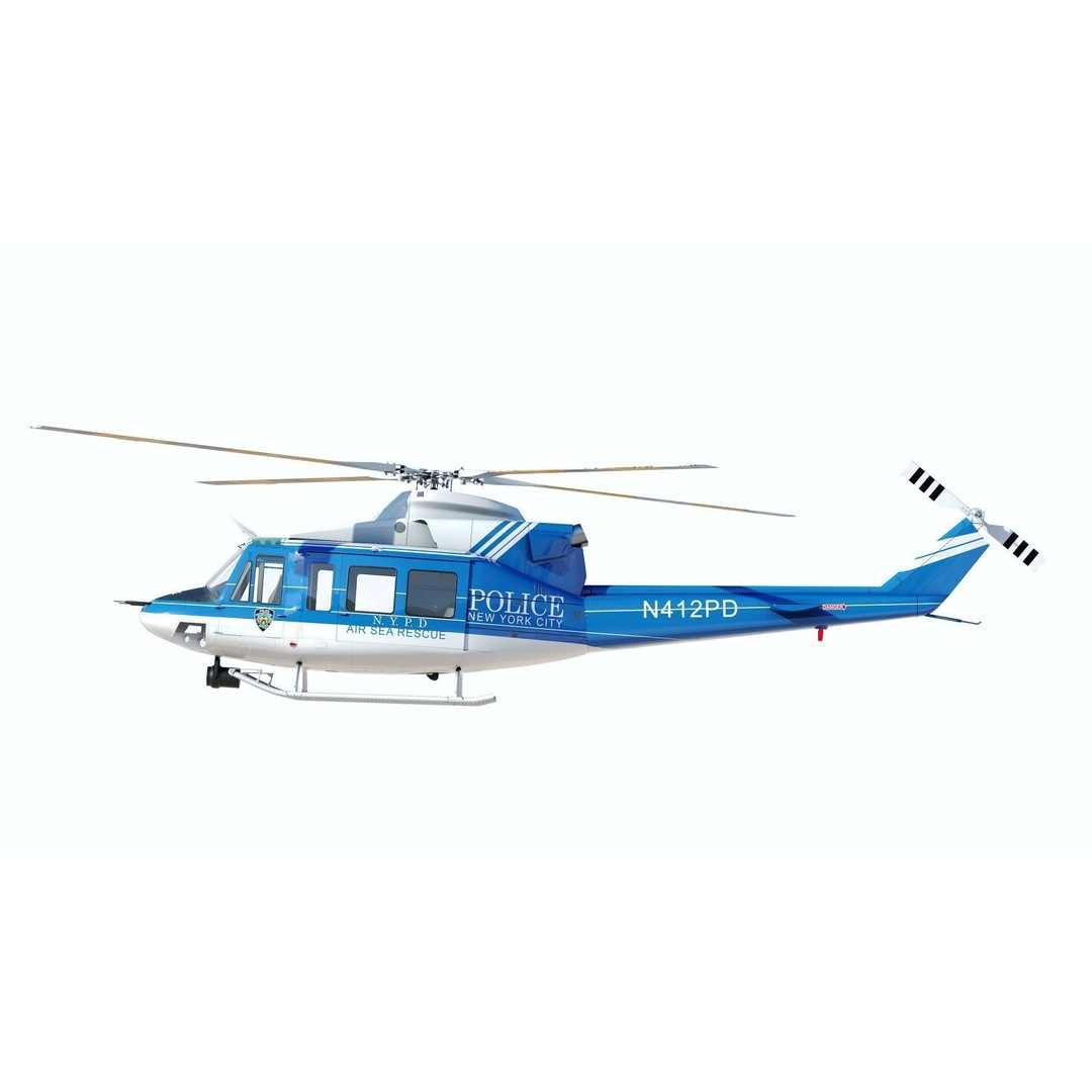 Bell-412 Helicopter 3D Model – Low Poly NYPD Aircraft, FBX - View 24