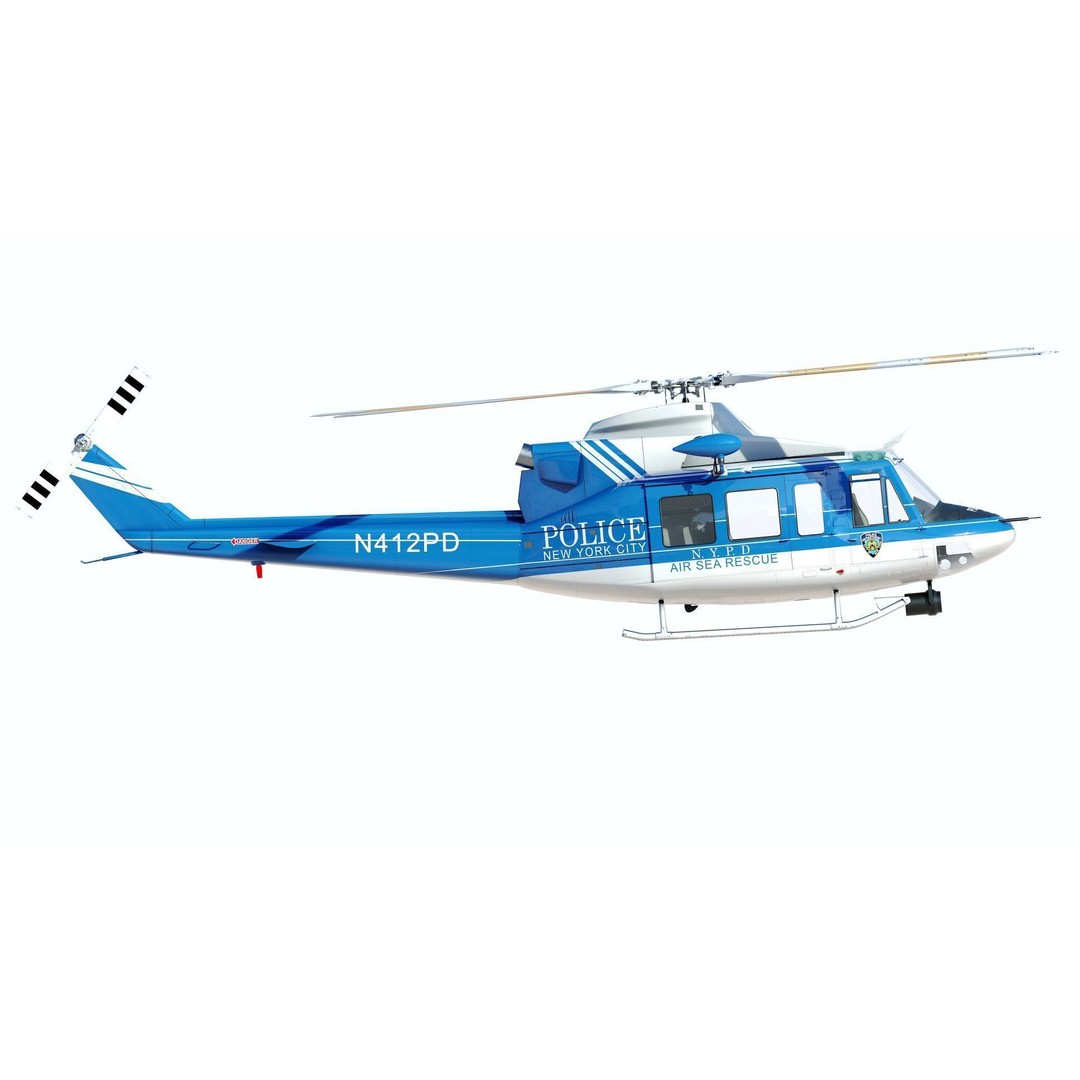Bell-412 Helicopter 3D Model – Low Poly NYPD Aircraft, FBX - View 27