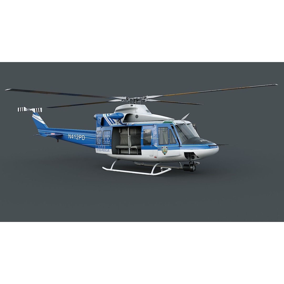 Bell-412 Helicopter 3D Model – Low Poly NYPD Aircraft, FBX - View 4