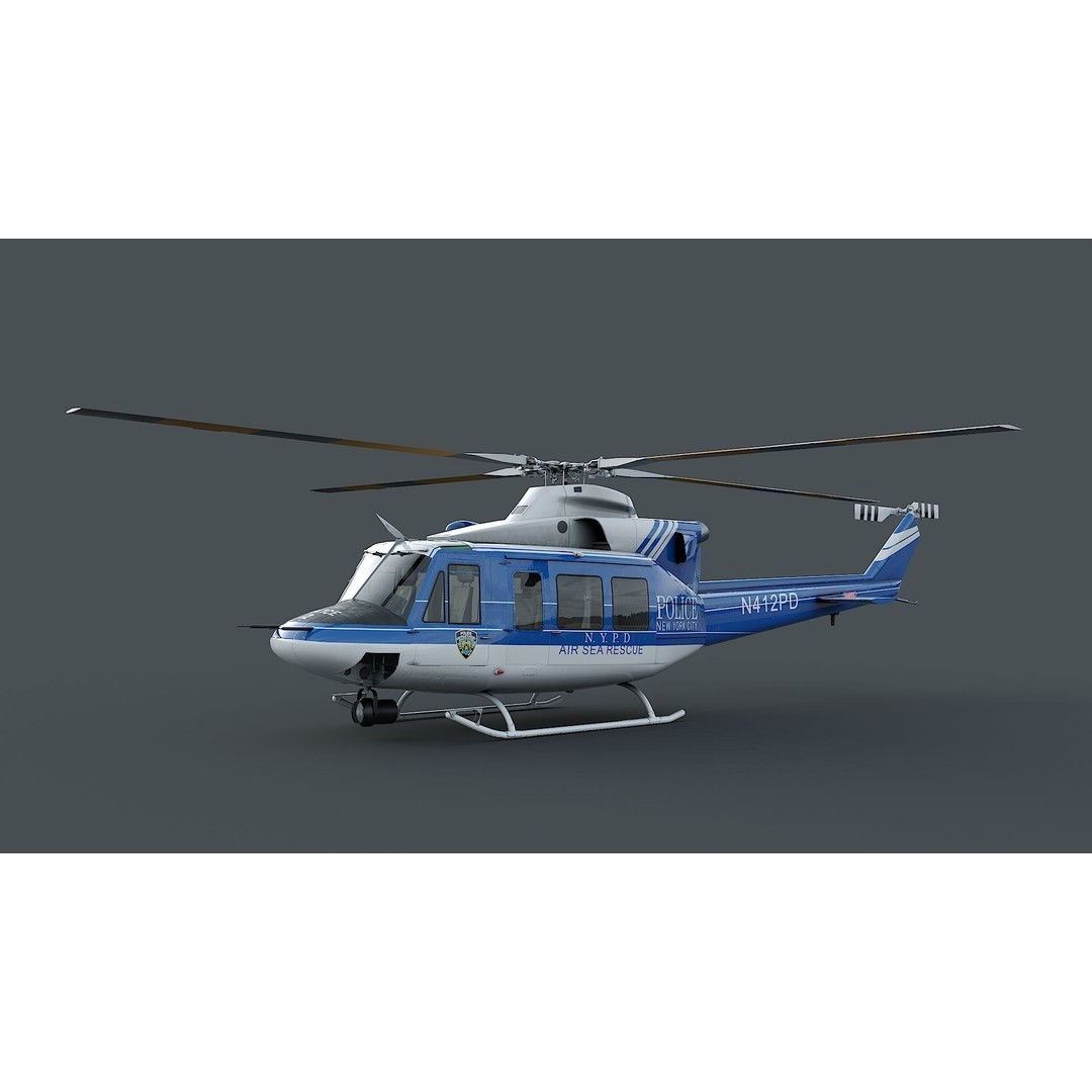Bell-412 Helicopter 3D Model – Low Poly NYPD Aircraft, FBX - View 6