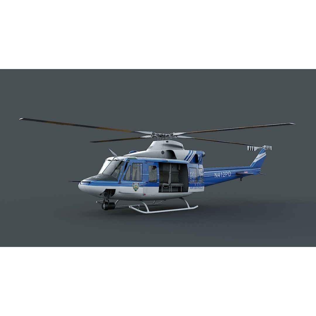 Bell-412 Helicopter 3D Model – Low Poly NYPD Aircraft, FBX - View 7