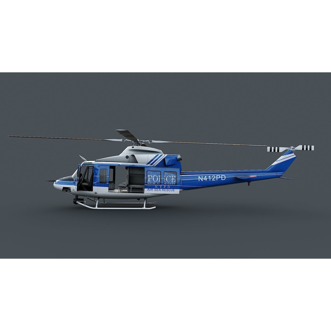 Bell-412 Helicopter 3D Model – Low Poly NYPD Aircraft, FBX - View 8