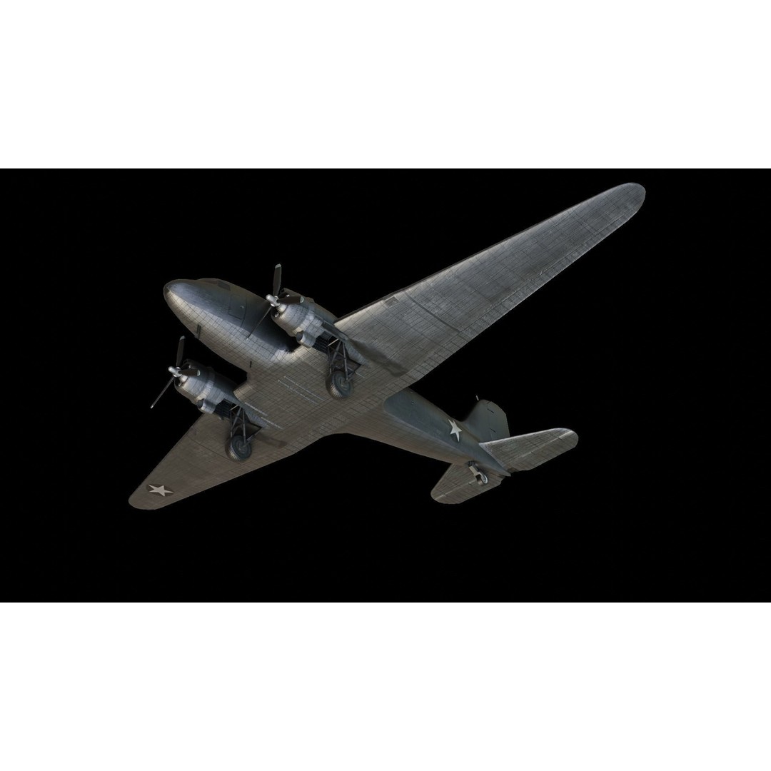 Douglas C-47 Skytrain 3D Model – Low Poly Aircraft with Animations - View 10