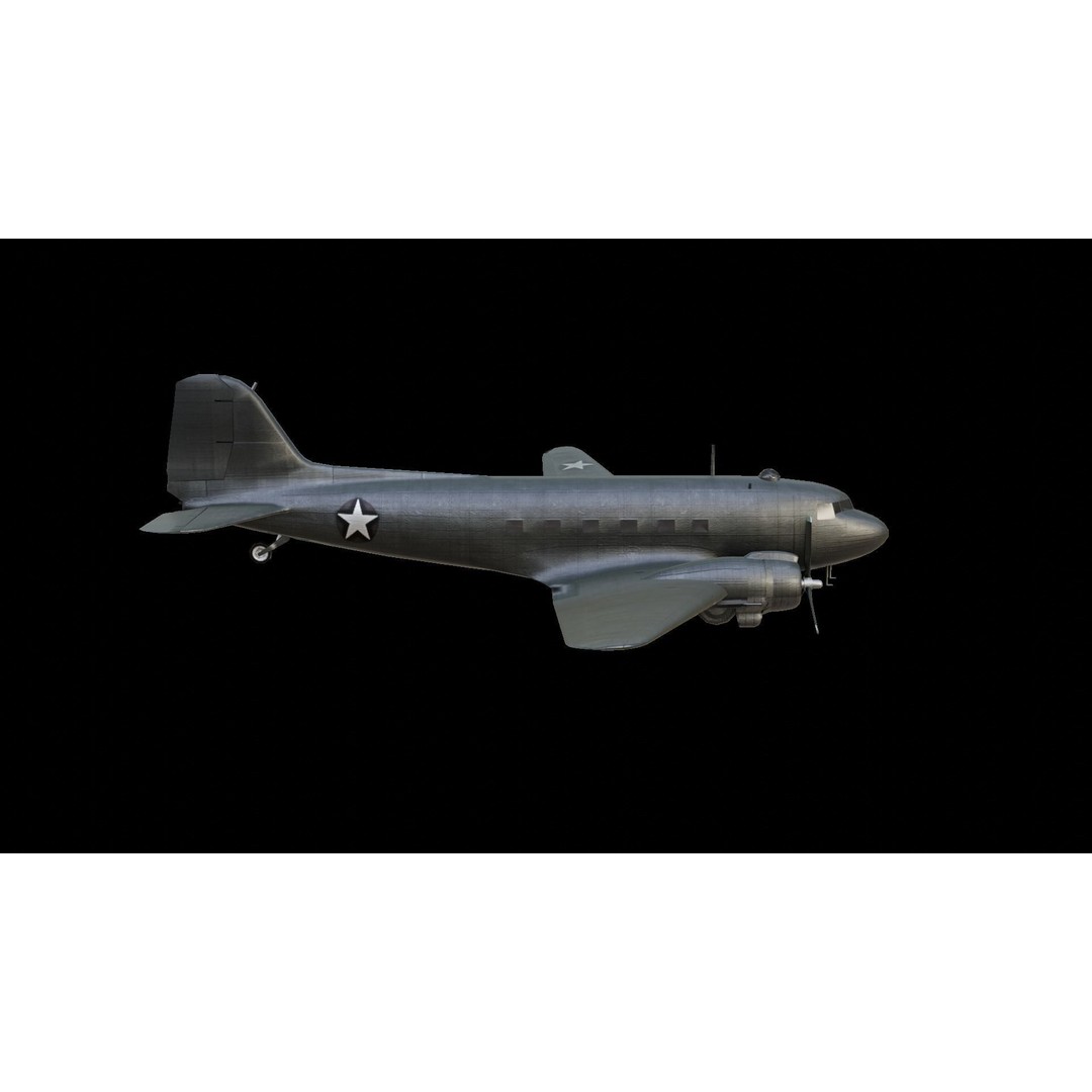 Douglas C-47 Skytrain 3D Model – Low Poly Aircraft with Animations - View 11