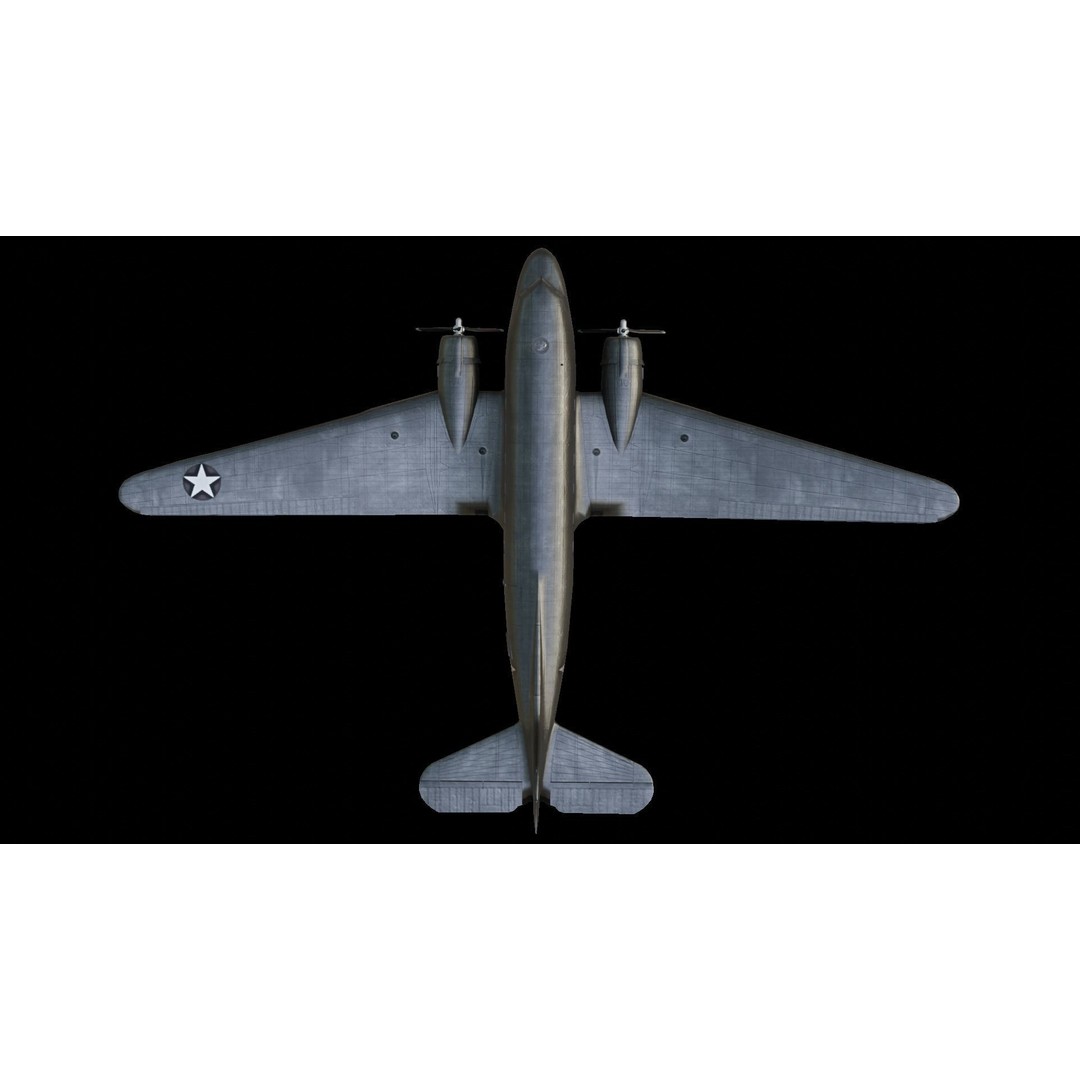 Douglas C-47 Skytrain 3D Model – Low Poly Aircraft with Animations - View 12