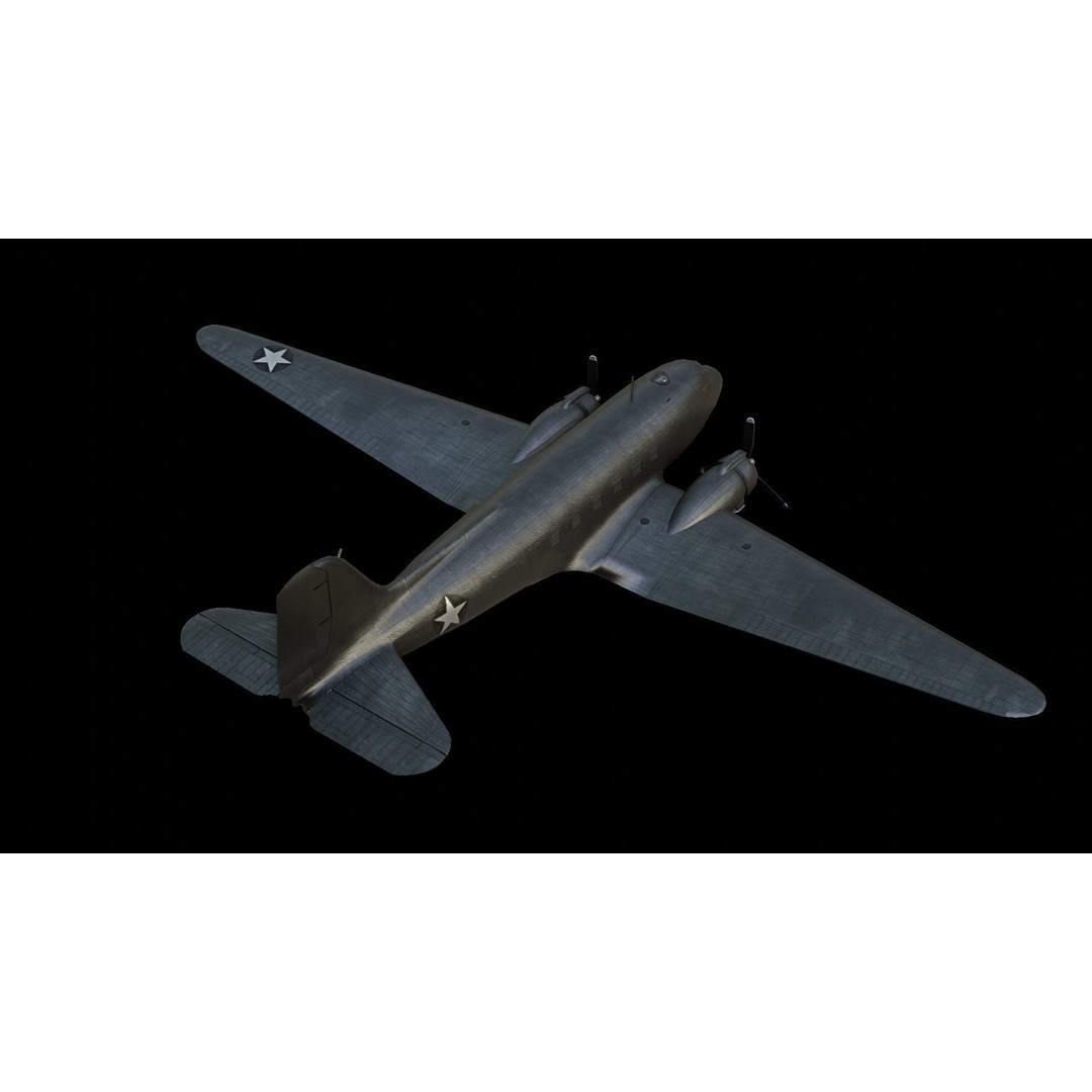 Douglas C-47 Skytrain 3D Model – Low Poly Aircraft with Animations - View 3