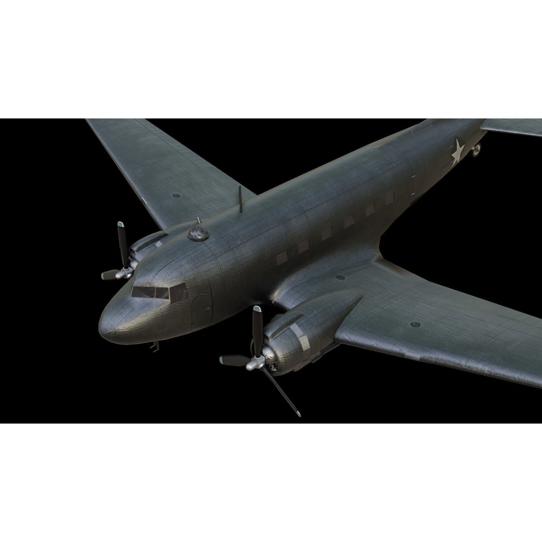 Douglas C-47 Skytrain 3D Model – Low Poly Aircraft with Animations - View 4