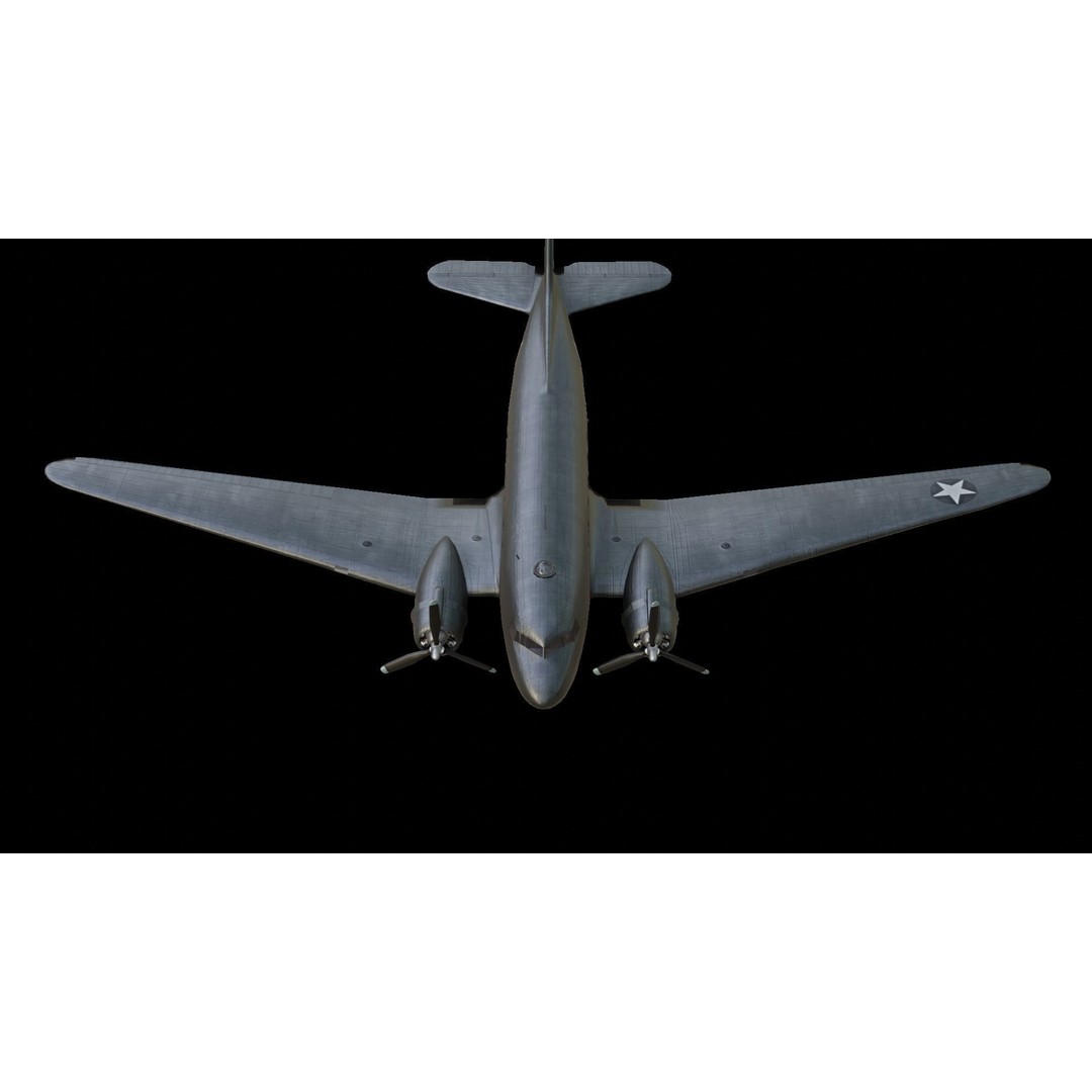 Douglas C-47 Skytrain 3D Model – Low Poly Aircraft with Animations - View 6