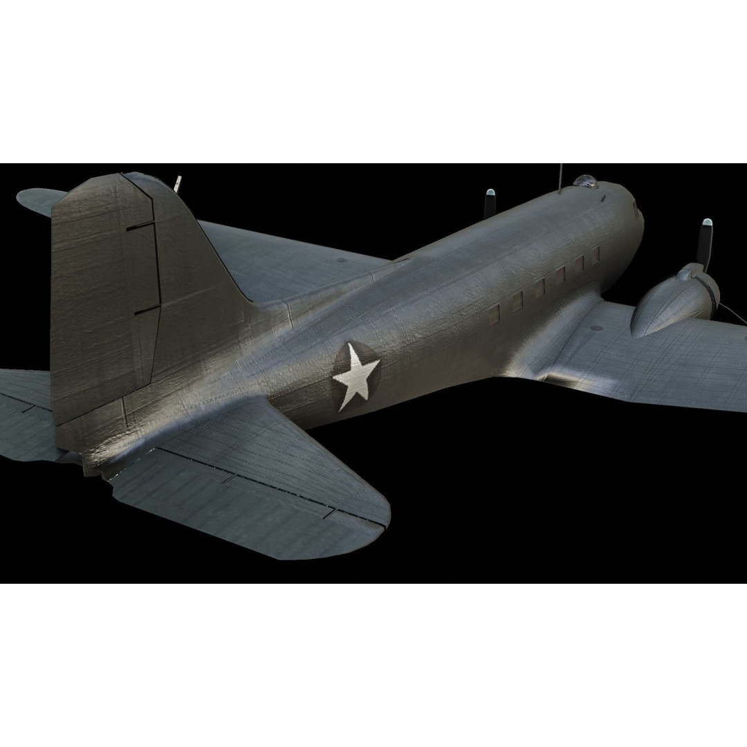 Douglas C-47 Skytrain 3D Model – Low Poly Aircraft with Animations - View 7