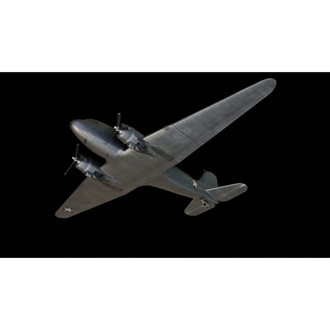Douglas C-47 Skytrain 3D Model – Low Poly Aircraft with Animations - View 9