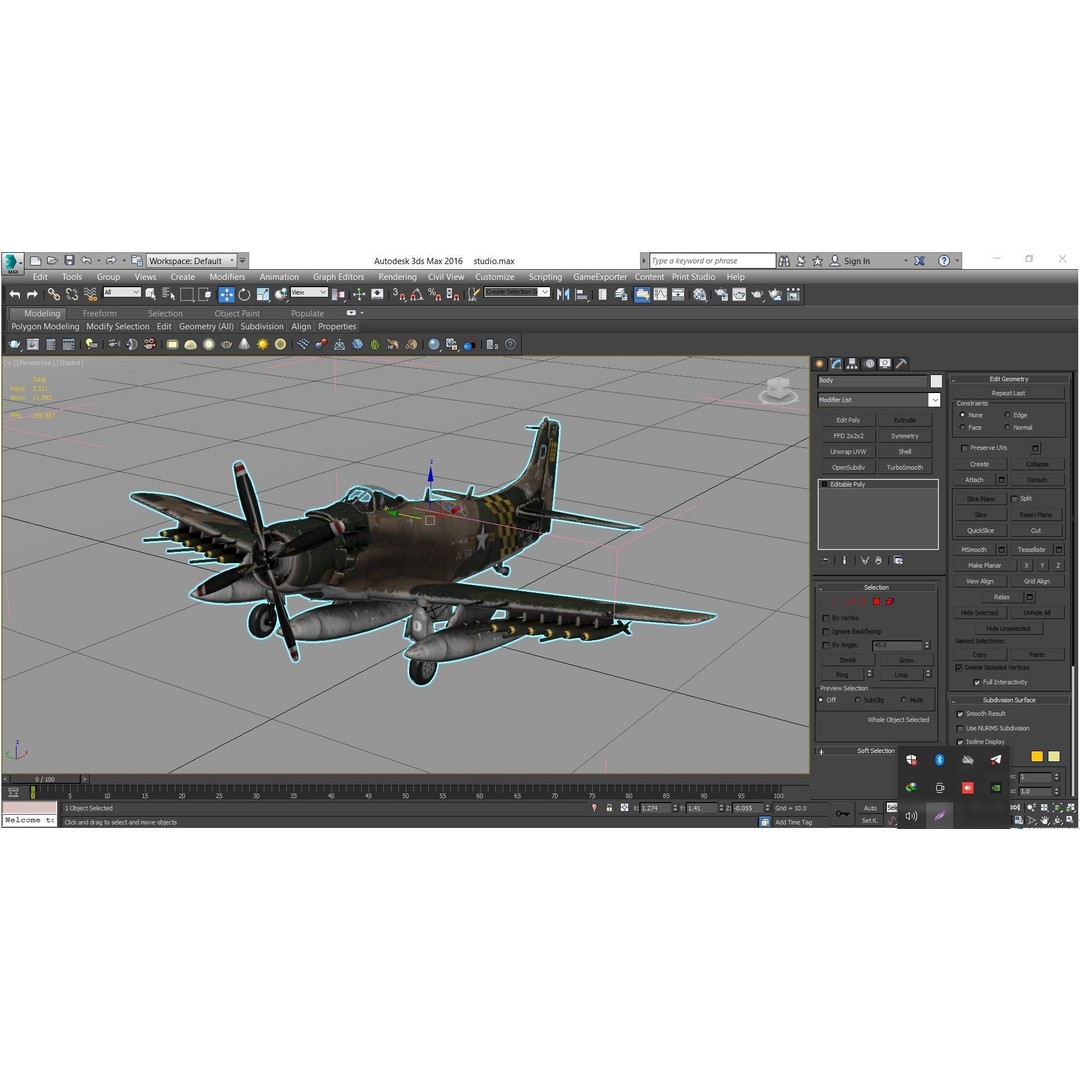 Douglas A-1 Skyraider 3D Model – Low Poly Game Asset, FBX & OBJ