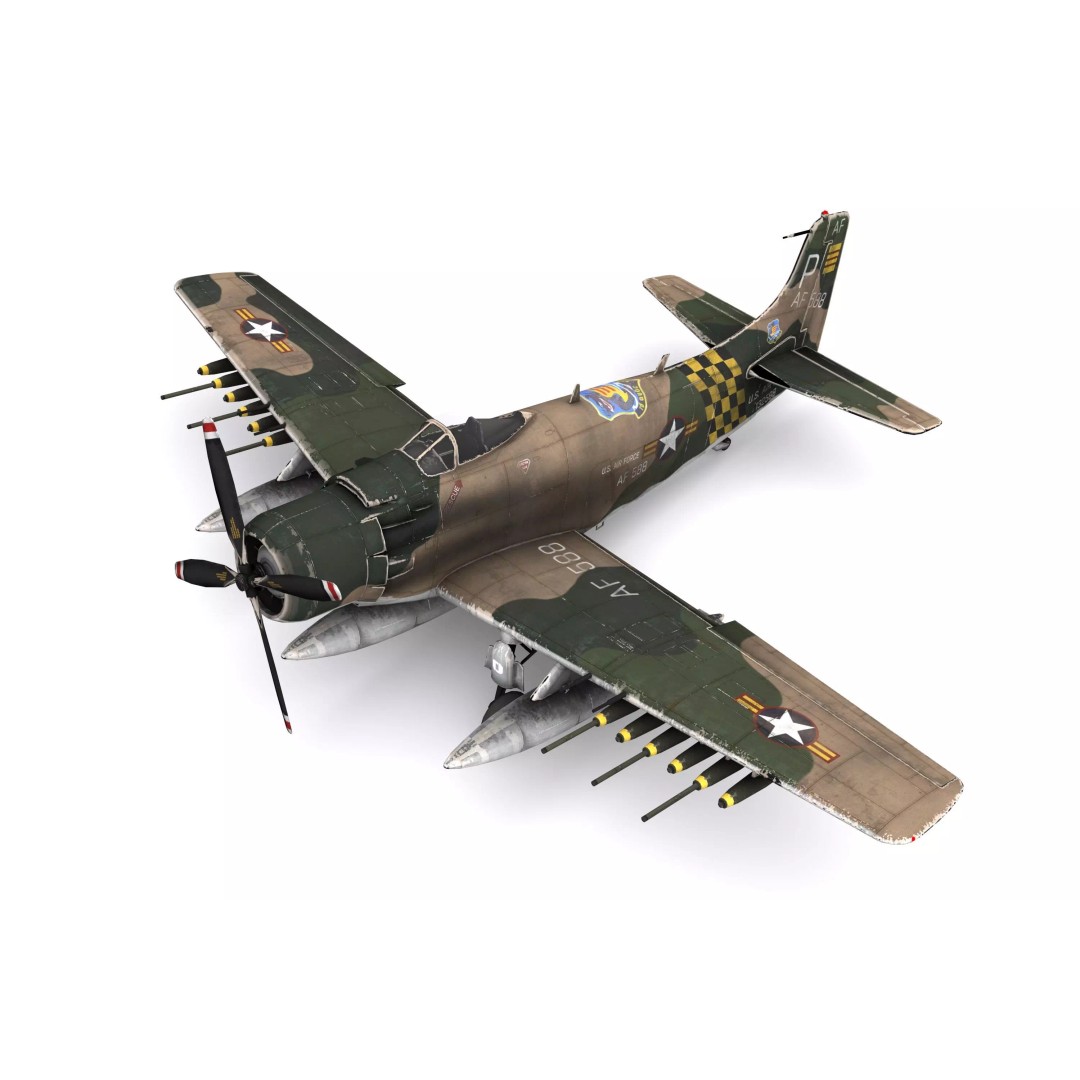 Douglas A-1 Skyraider 3D Model – Low Poly Game Asset, FBX & OBJ - View 2
