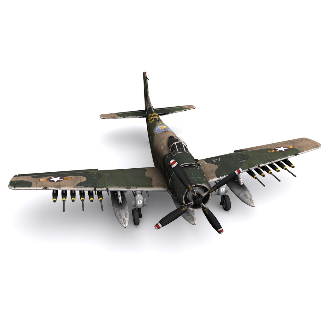 Douglas A-1 Skyraider 3D Model – Low Poly Game Asset, FBX & OBJ - View 3