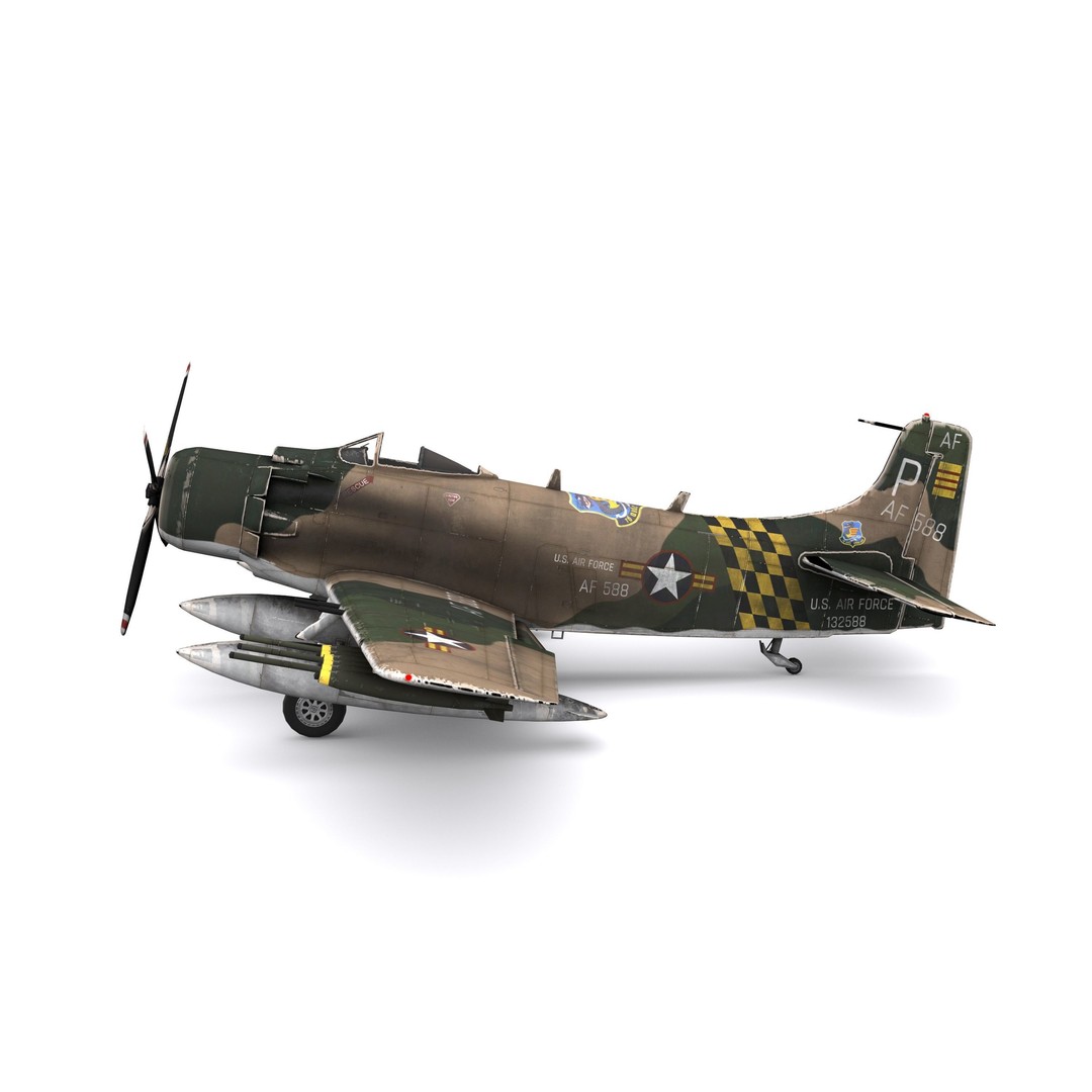 Douglas A-1 Skyraider 3D Model – Low Poly Game Asset, FBX & OBJ - View 4