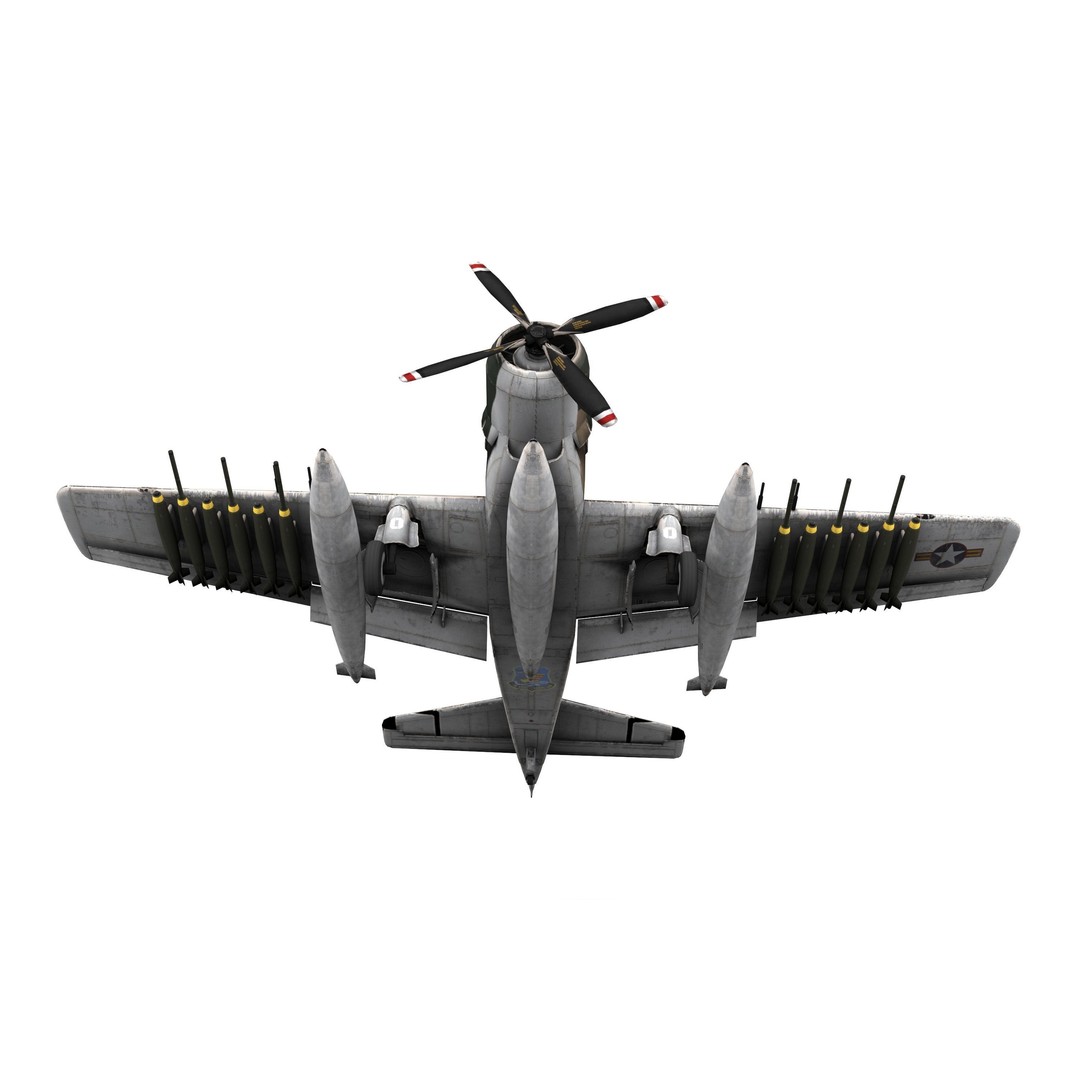 Douglas A-1 Skyraider 3D Model – Low Poly Game Asset, FBX & OBJ - View 6