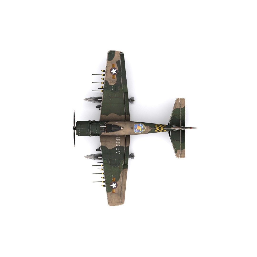 Douglas A-1 Skyraider 3D Model – Low Poly Game Asset, FBX & OBJ - View 7