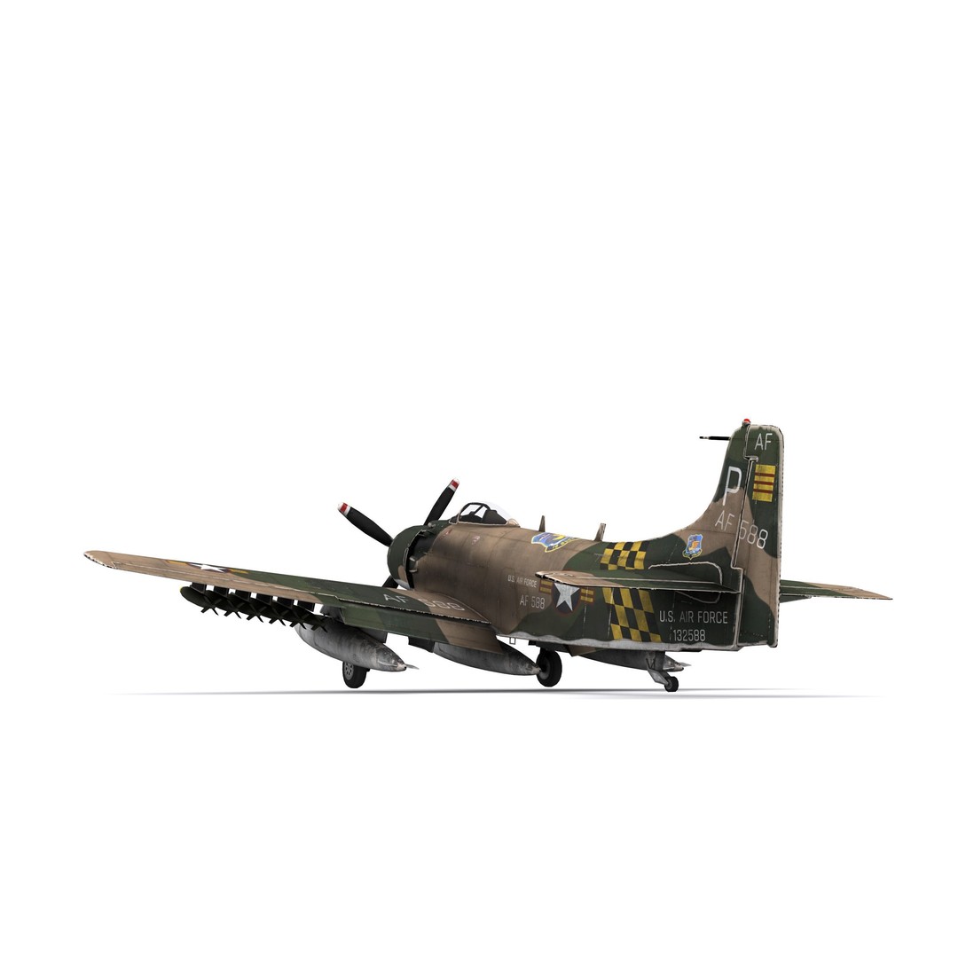 Douglas A-1 Skyraider 3D Model – Low Poly Game Asset, FBX & OBJ - View 8