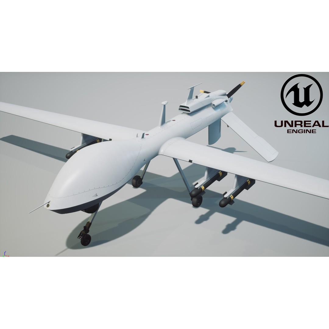 UAV MQ-1C Gray Eagle 3D Model – Low Poly PBR Game Asset, FBX, OBJ - View 3
