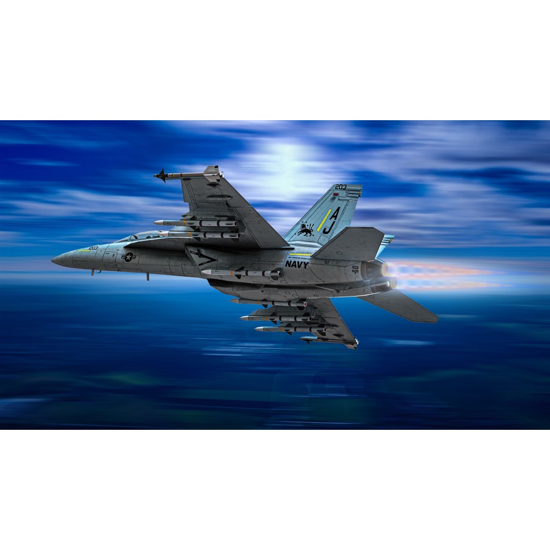 F-18F Super Hornet 3D Model – Low Poly Aircraft, FBX, OBJ Formats - View 3