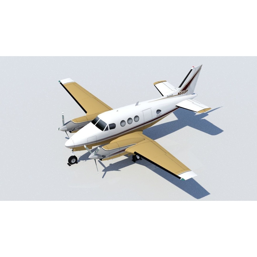 Beechcraft King Air C90 3D Model – Low Poly Static Aircraft for Simulators - View 3