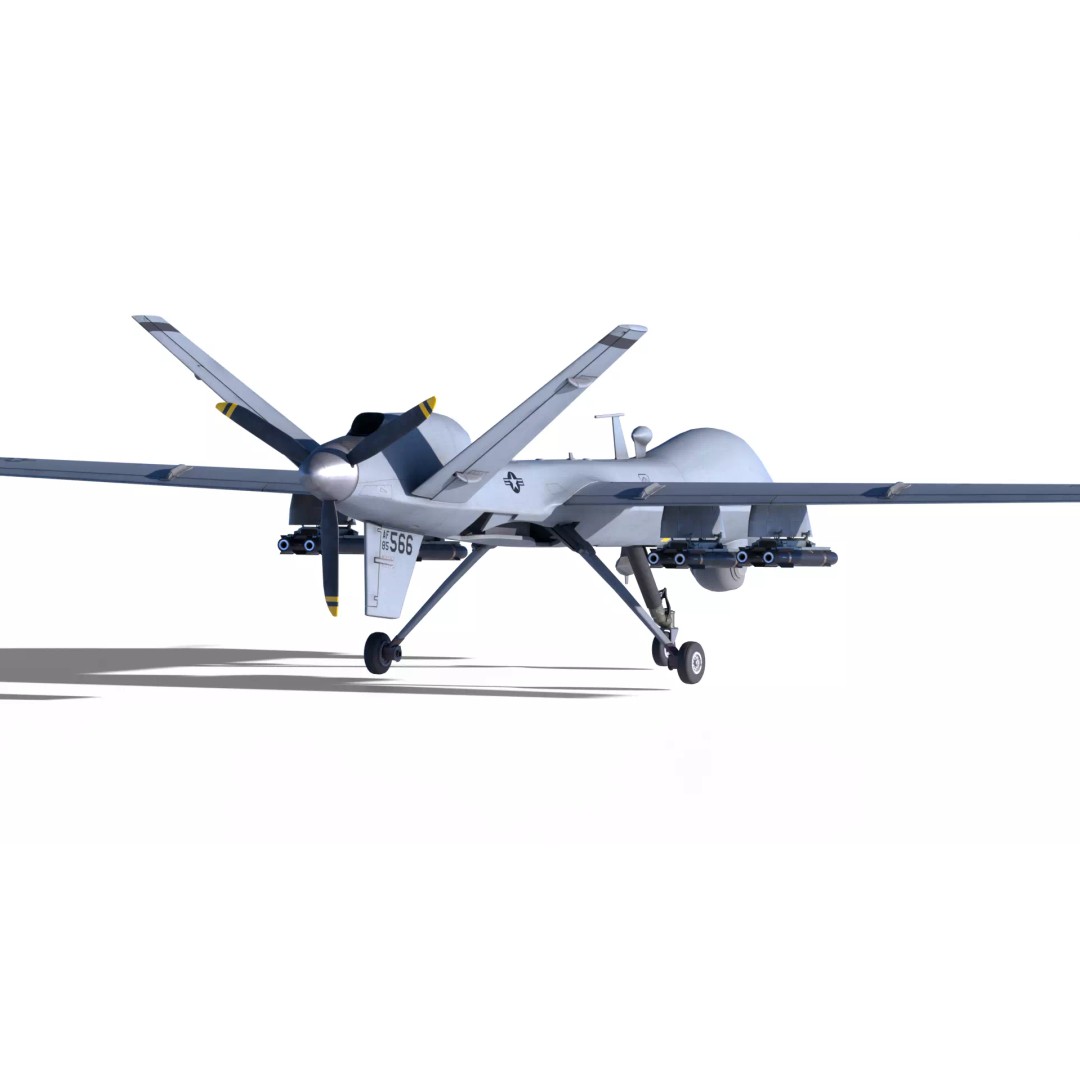 MQ-9 Reaper 3D Model – Low Poly Game Ready Aircraft with Weapons - View 10