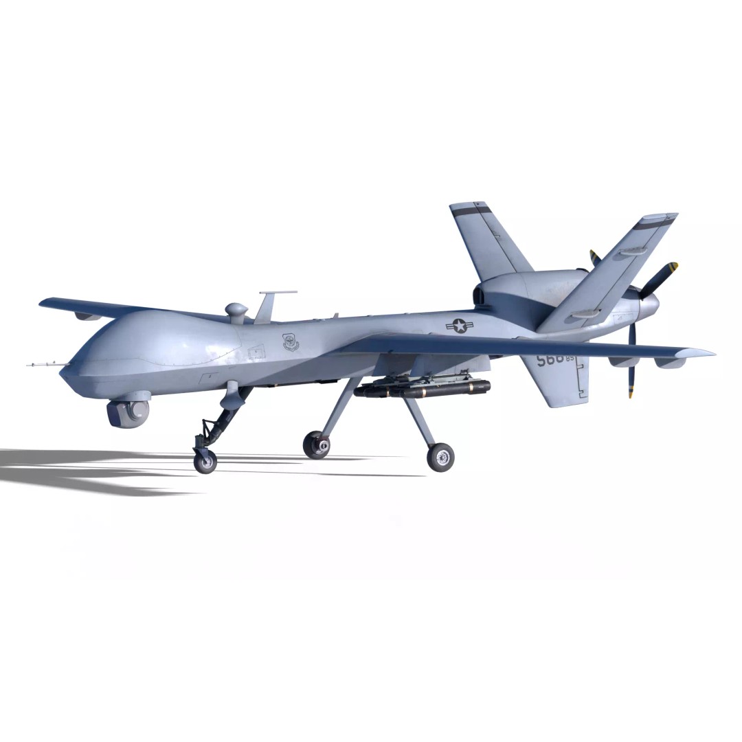 MQ-9 Reaper 3D Model – Low Poly Game Ready Aircraft with Weapons - View 3