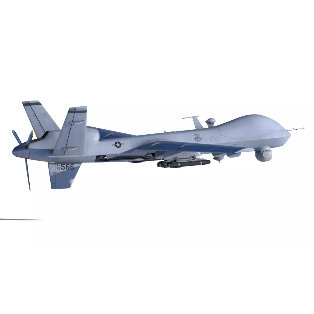 MQ-9 Reaper 3D Model – Low Poly Game Ready Aircraft with Weapons - View 4
