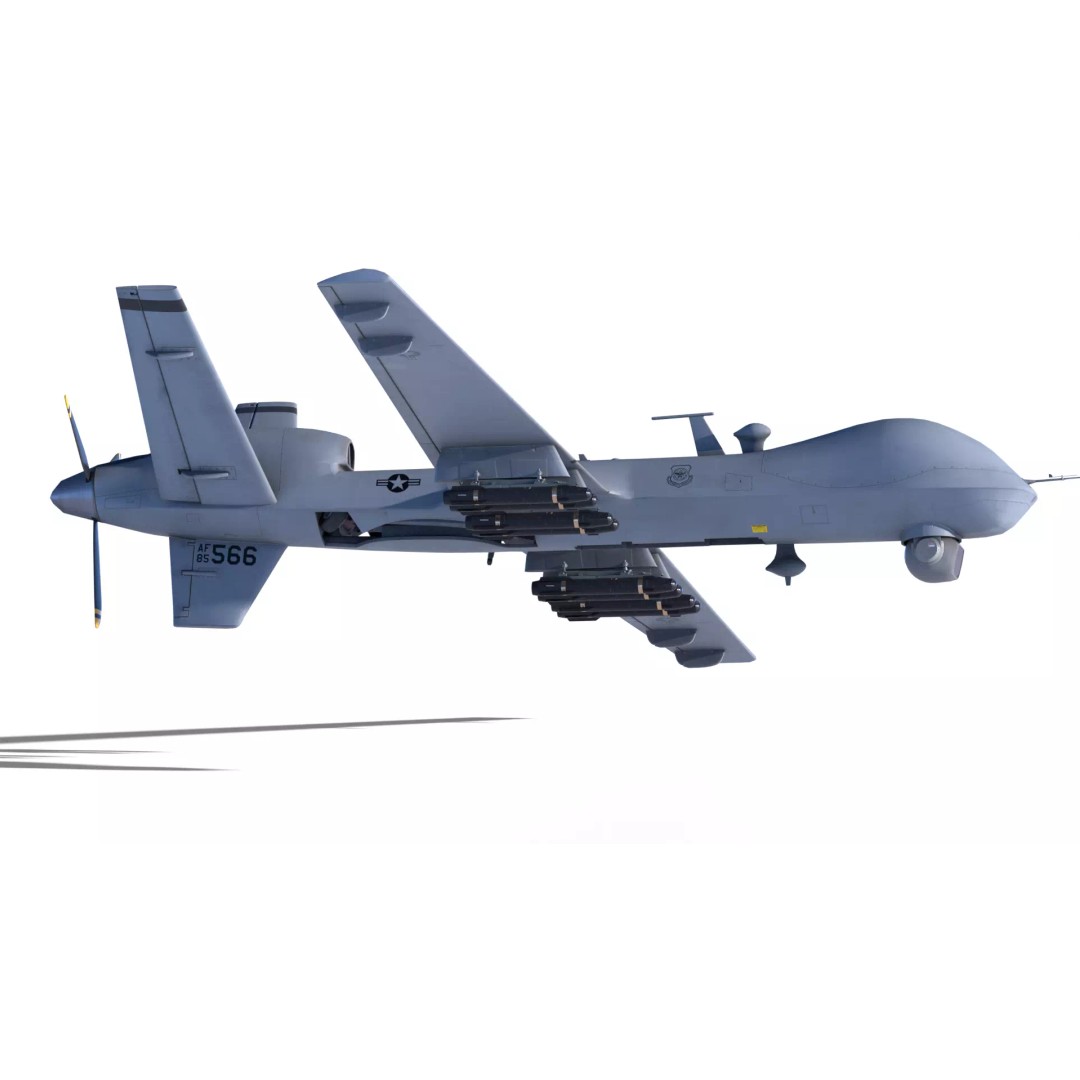 MQ-9 Reaper 3D Model – Low Poly Game Ready Aircraft with Weapons - View 9