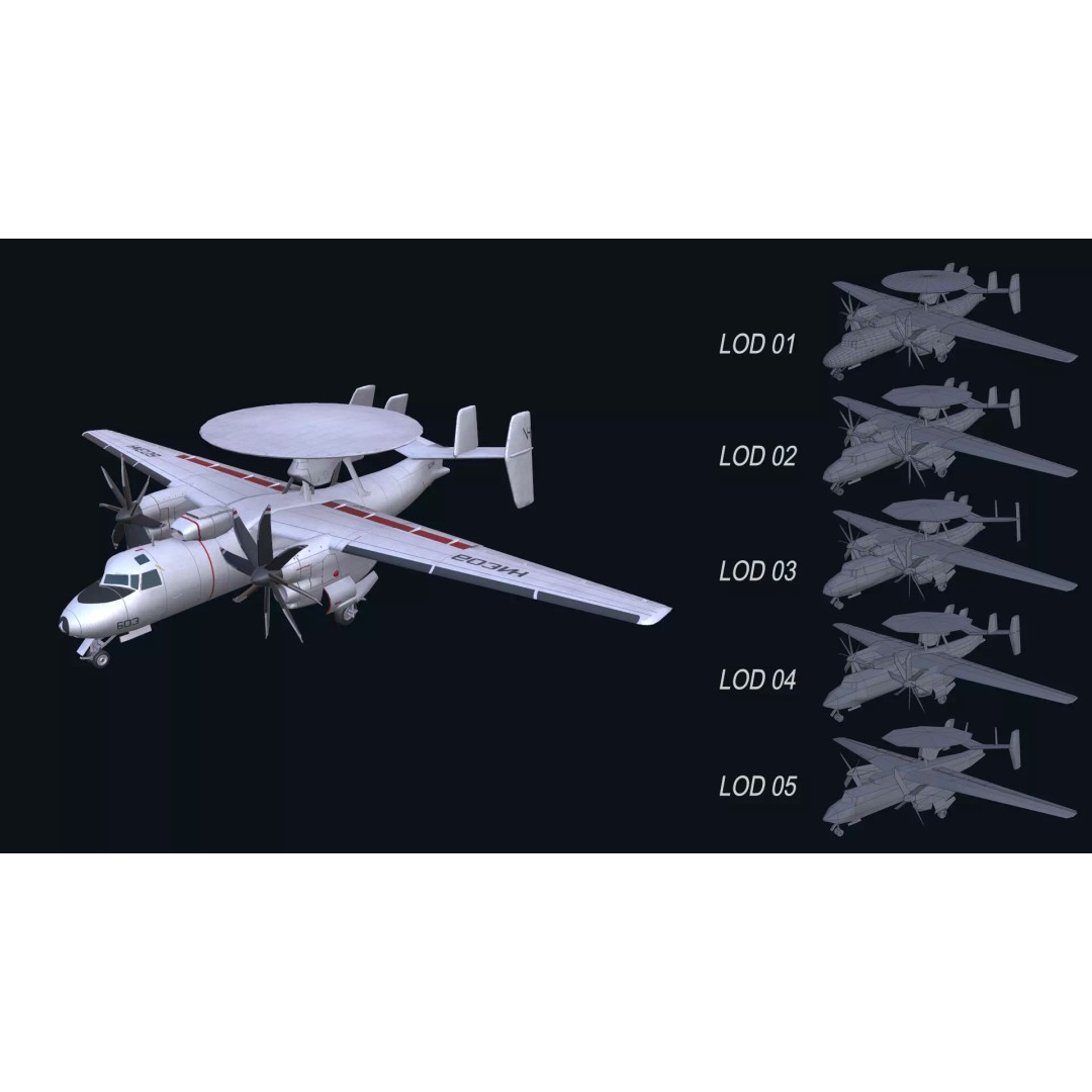 E2 Hawkeye 3D Model – Low Poly Military Aircraft, Game Ready FBX - View 2