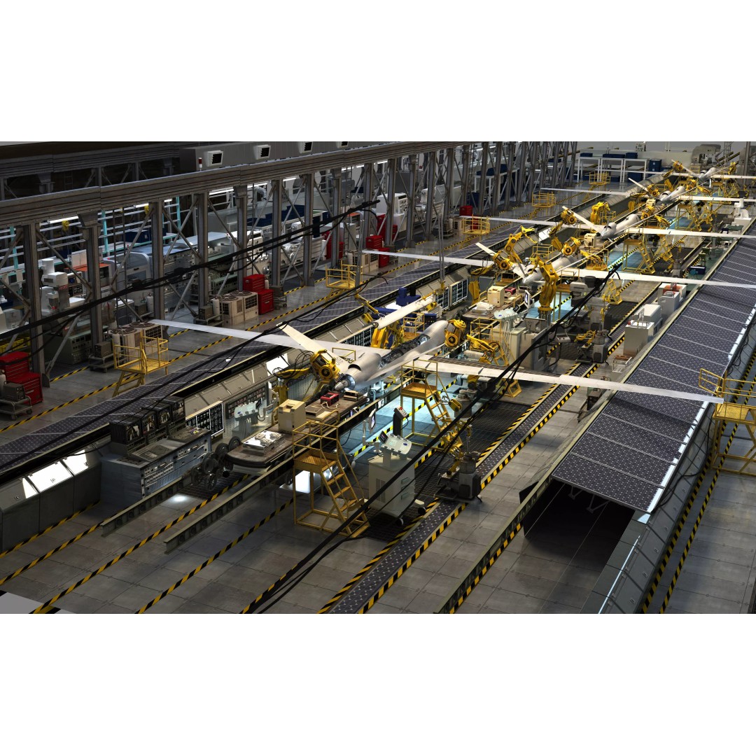 Drone Factory 3D Model – Industrial Warehouse with Textures - View 2