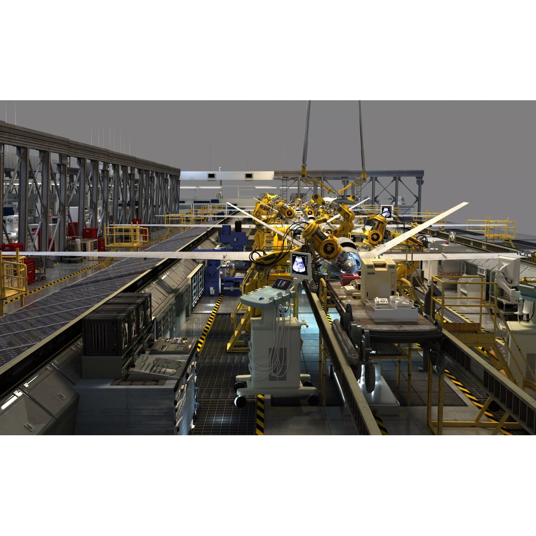 Drone Factory 3D Model – Industrial Warehouse with Textures - View 3