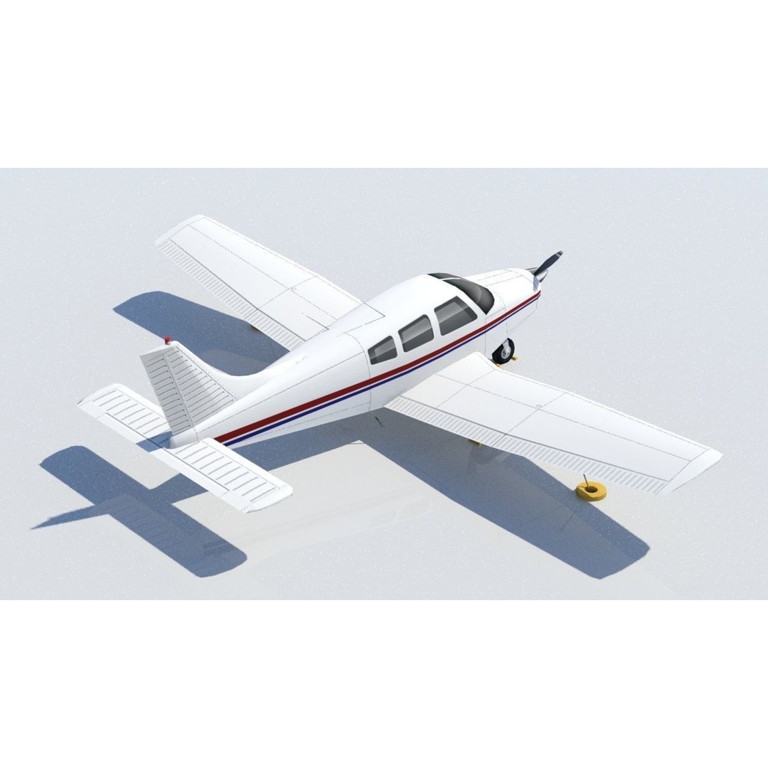 Piper PA28 Warrior 3D Model – Low Poly Static Aircraft for Simulations - View 4