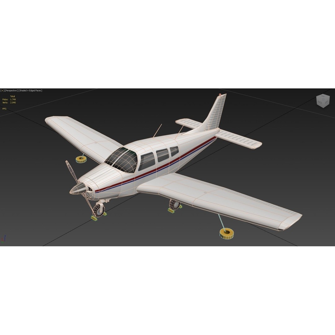 Piper PA28 Warrior 3D Model – Low Poly Static Aircraft for Simulations - View 6