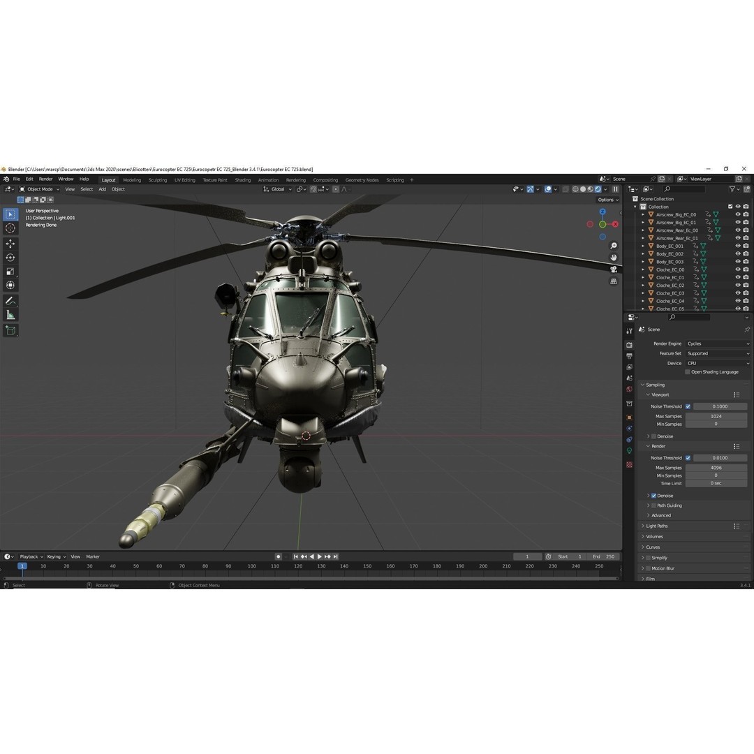Eurocopter EC 725 3D Model – High Detail Helicopter, Rigged, Vray