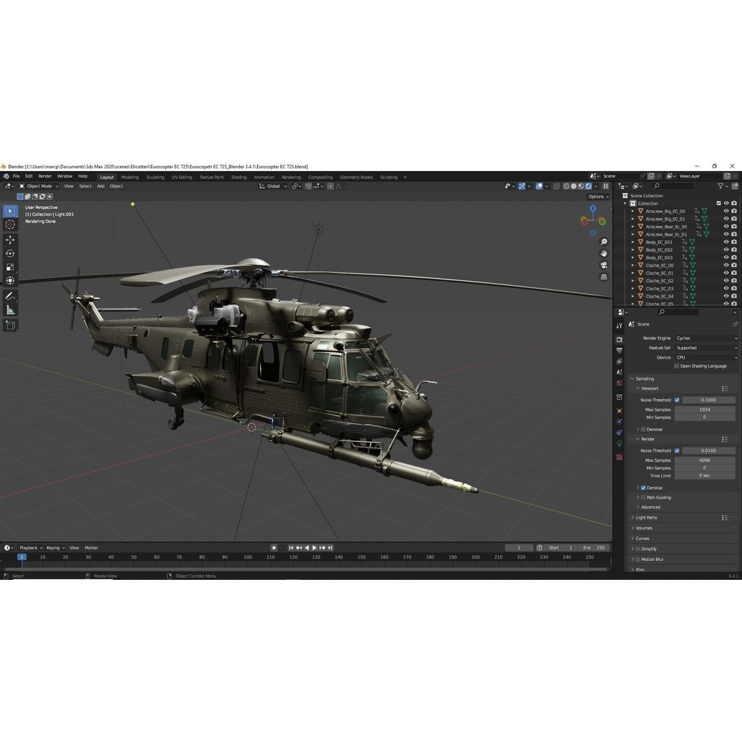 Eurocopter EC 725 3D Model – High Detail Helicopter, Rigged, Vray - View 150