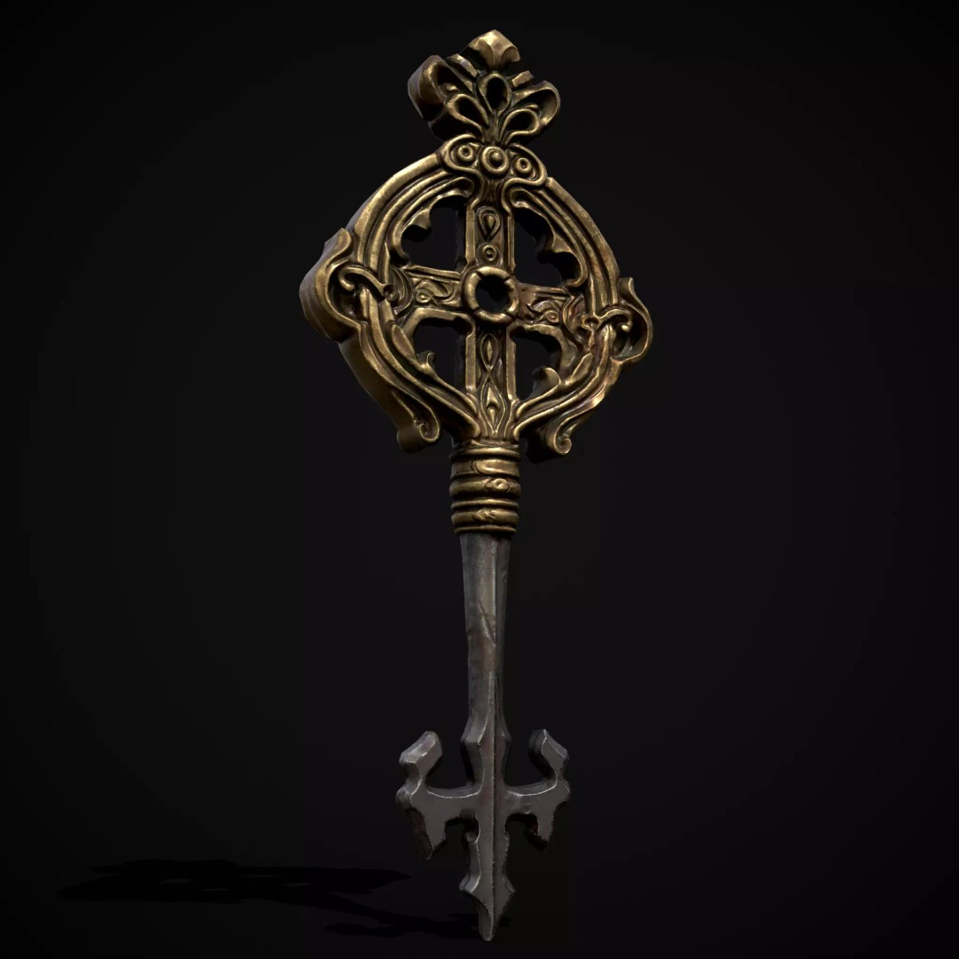 Ornate Exalted Key 3D Model – Low Poly PBR Asset, FBX & OBJ - View 2