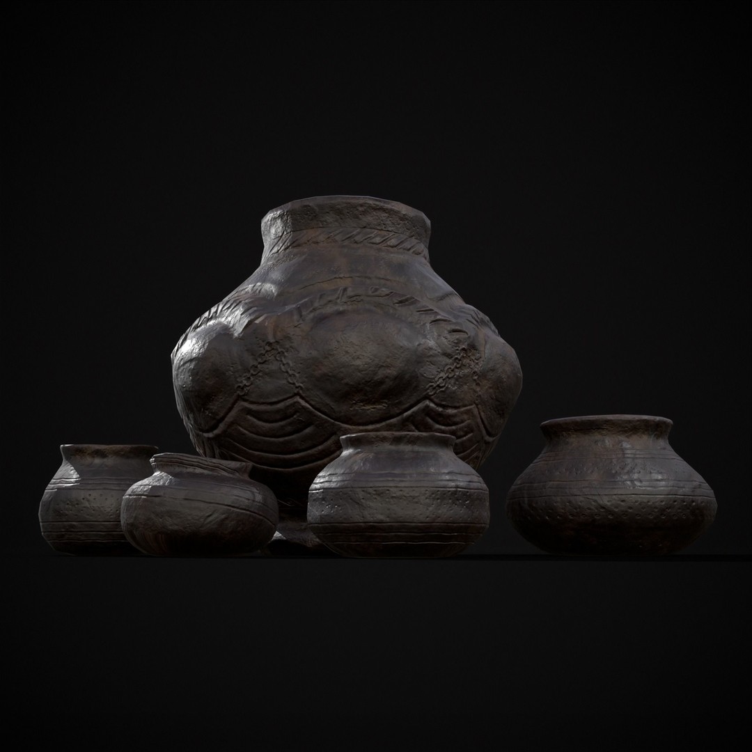 Sculpted Five Pottery Set 3D Model – Low Poly Kitchenware, FBX & OBJ - View 22