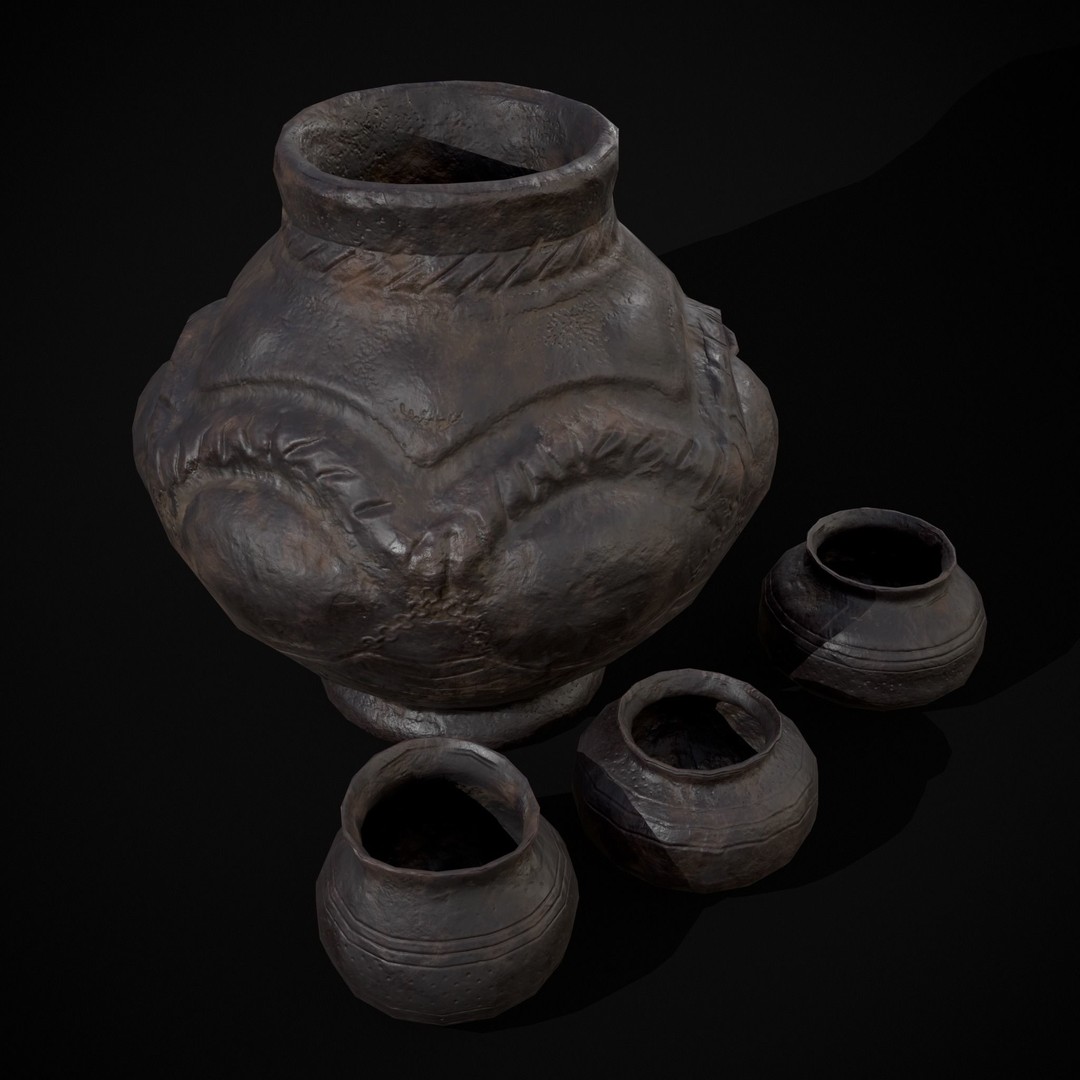 Sculpted Five Pottery Set 3D Model – Low Poly Kitchenware, FBX & OBJ - View 8