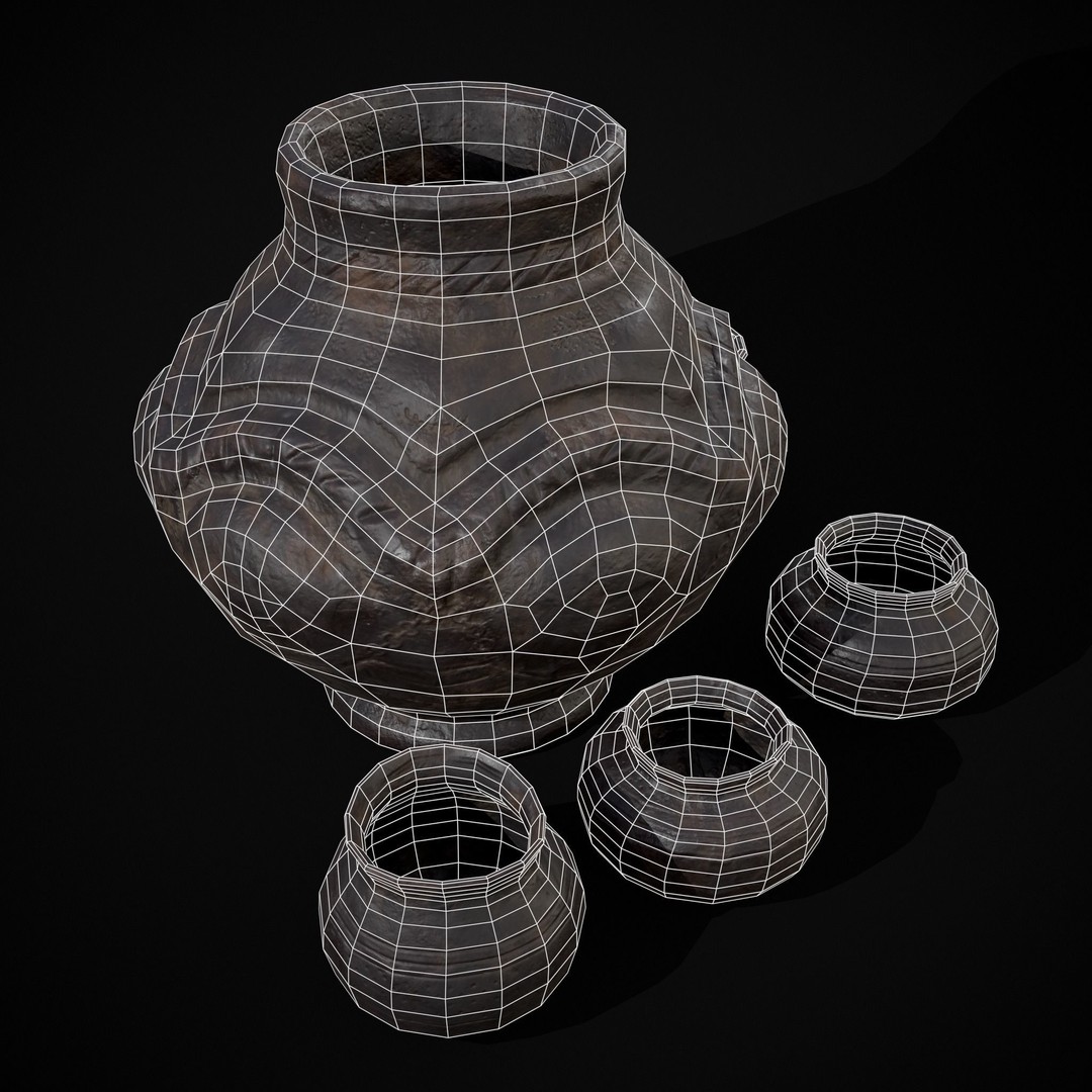 Sculpted Five Pottery Set 3D Model – Low Poly Kitchenware, FBX & OBJ - View 9