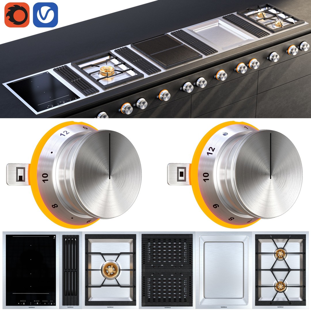 Gaggenau Cooktop 3D Model – Low Poly Kitchenware Asset, FBX, OBJ - View 3