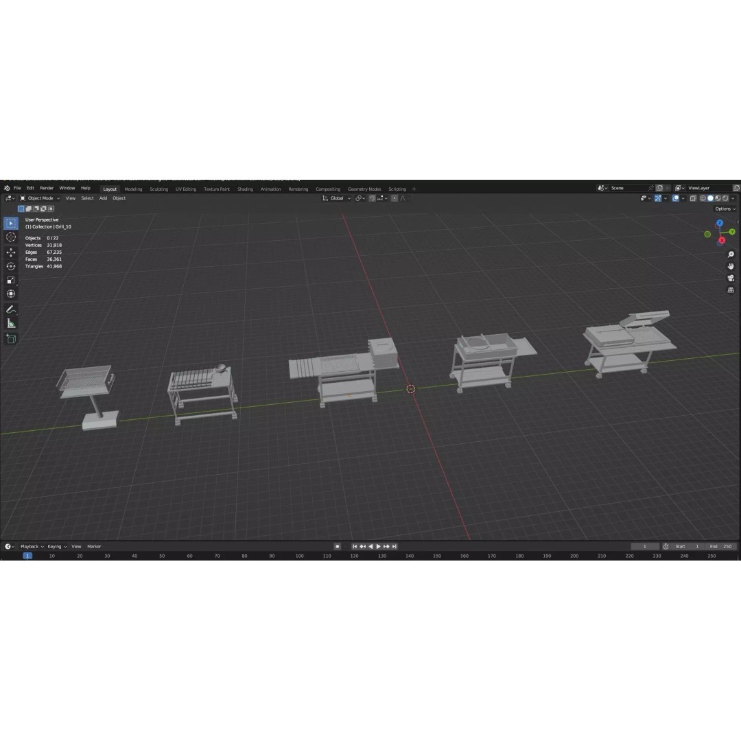 BBQ Grills and Smokers 3D Model – Low Poly Pack, Game Ready, FBX, OBJ